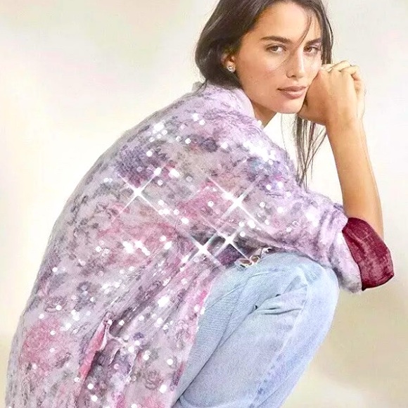 Free People Kealey Kimono Sequin Pink Purple Velvet Cardigan Jacket Duster $298 - Picture 2 of 13